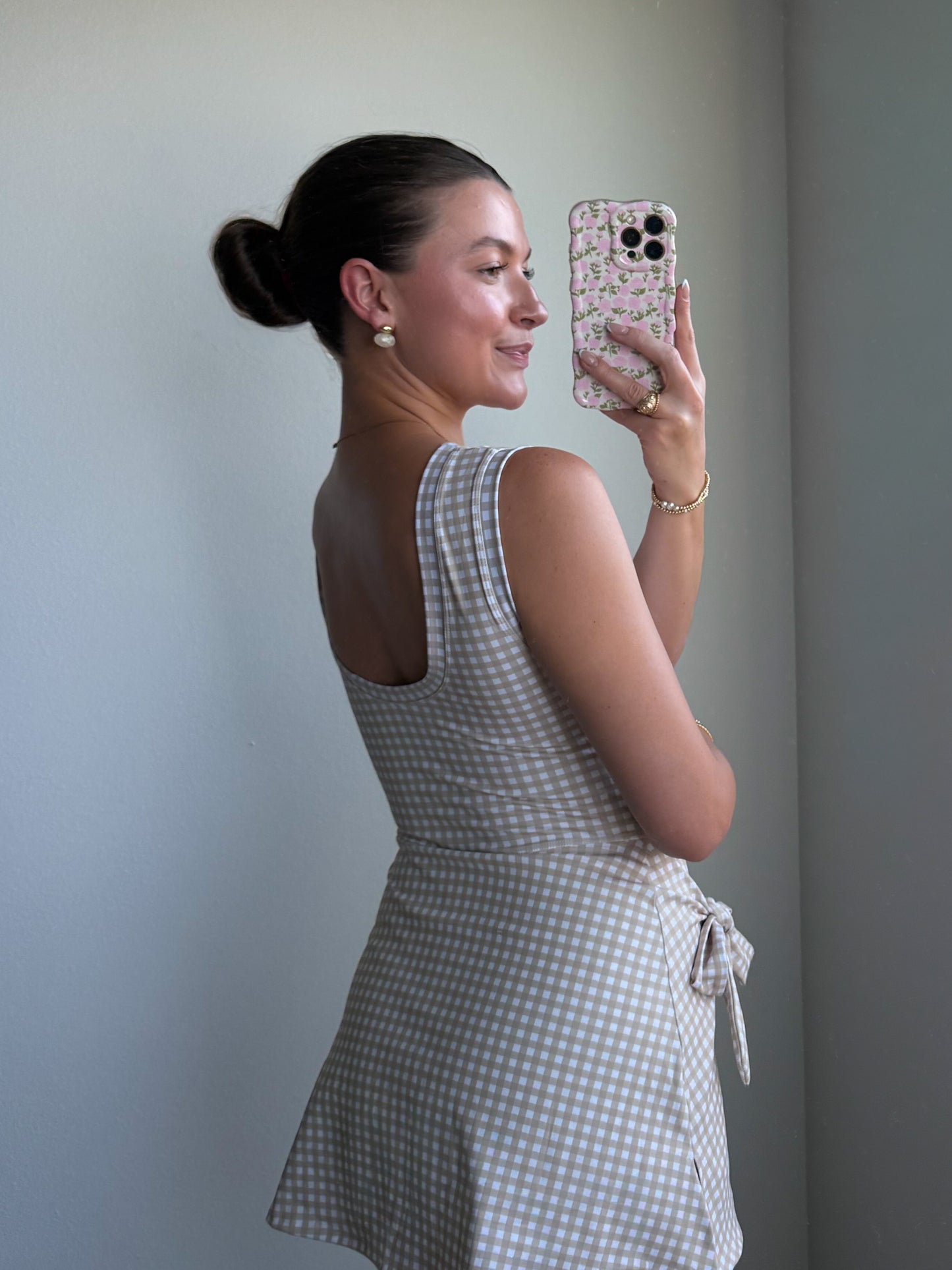 Vanilla Gingham Wrap Athletic Dress