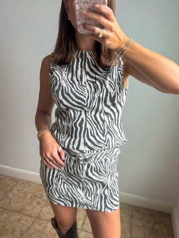 Manhattan Zebra Denim Skirt