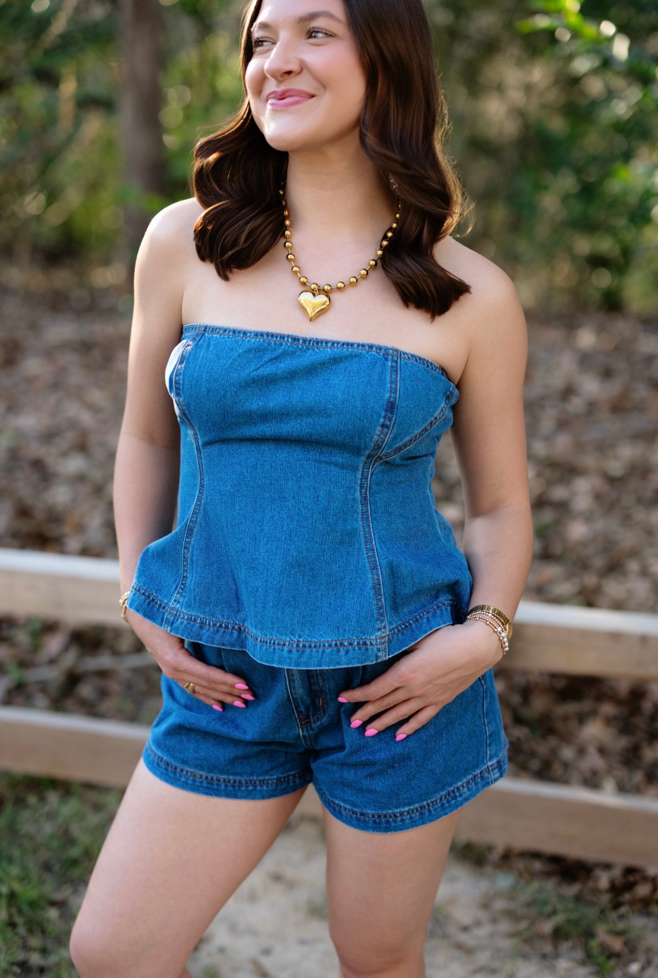 Sweet Strapless Denim Set