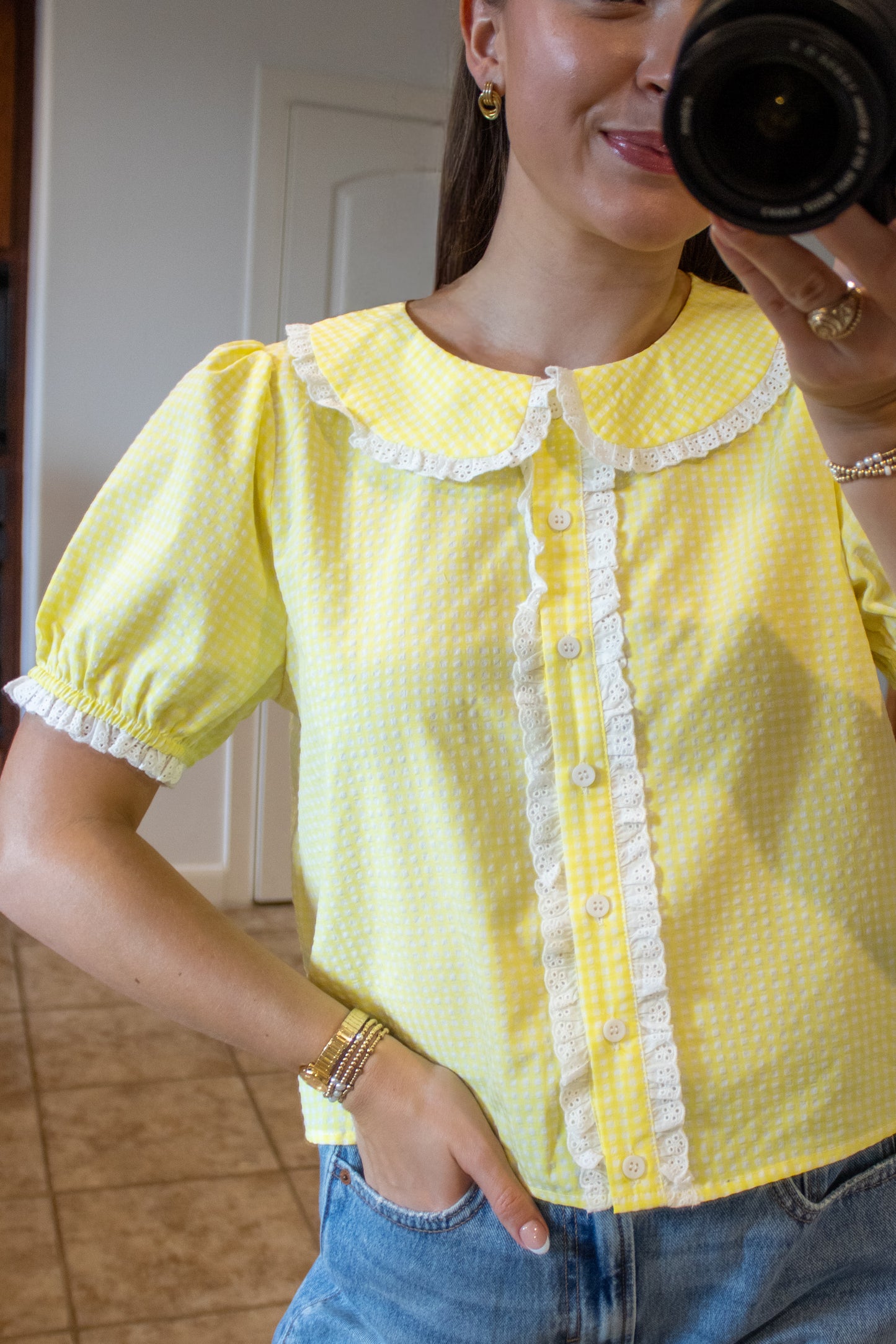 Sunshine Gingham Lace Top