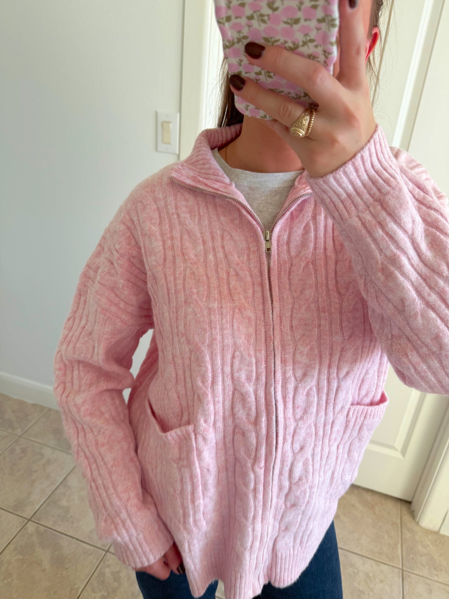 Soft Blush Zip-up Sweater