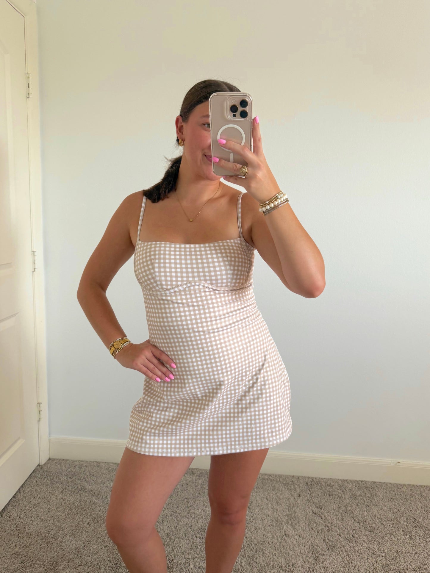 Vanilla Gingham Athletic Dress