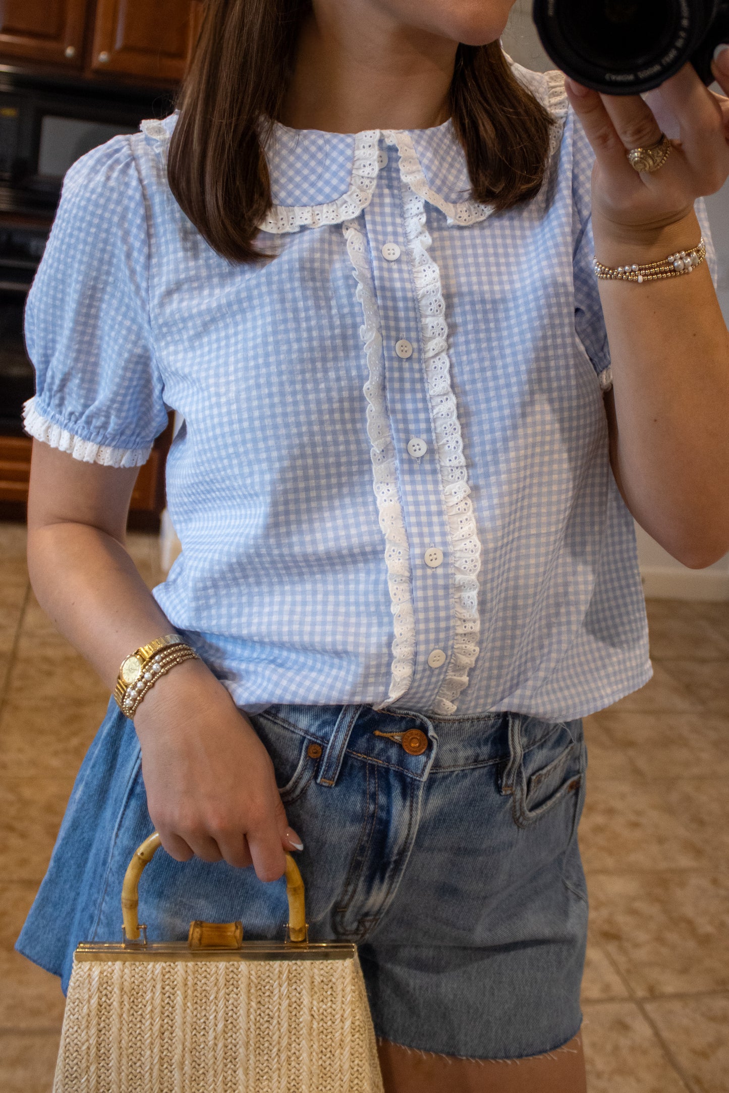 Bluebird Gingham Lace Top