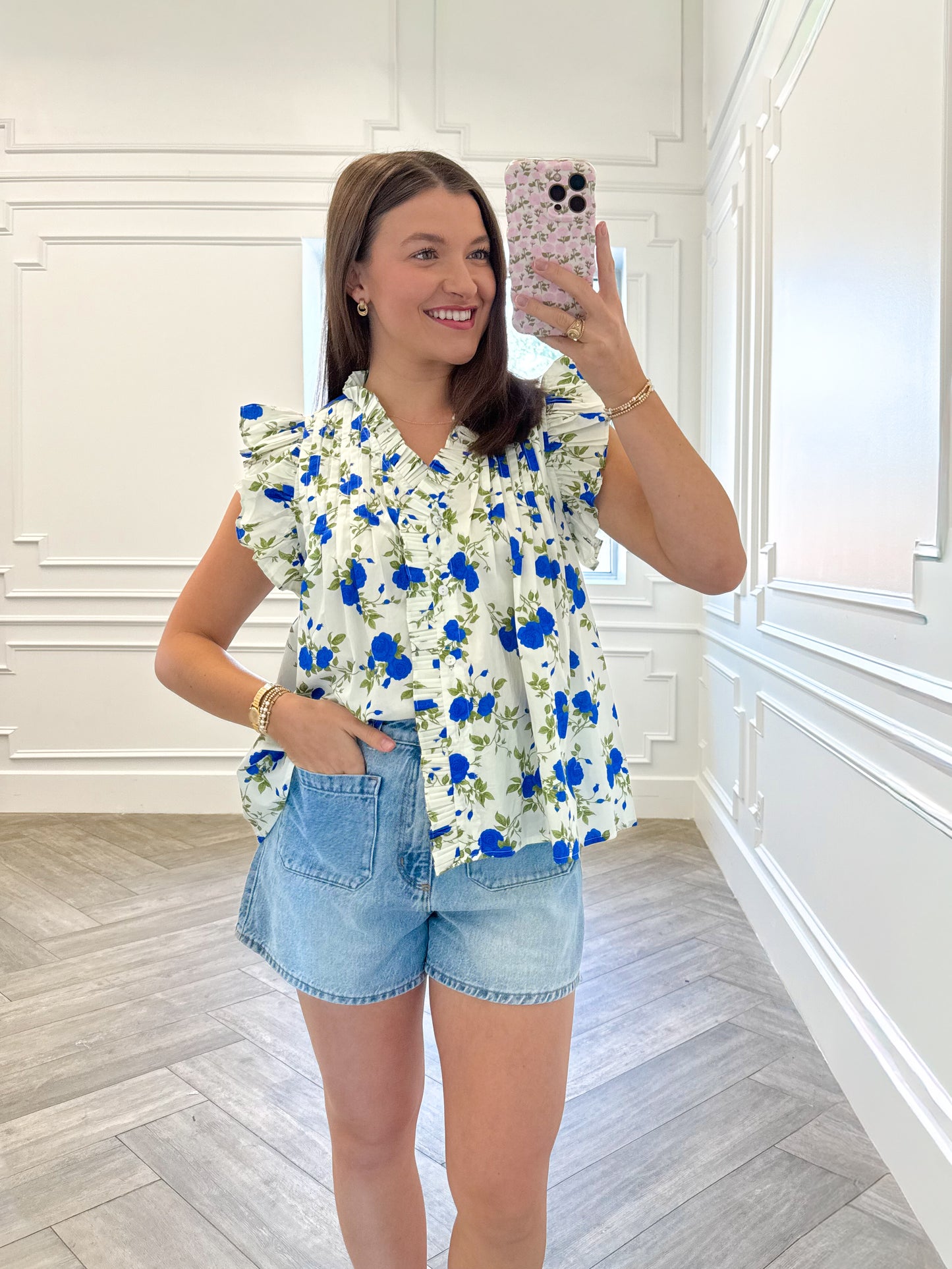 Blue Rose Ruffle Top
