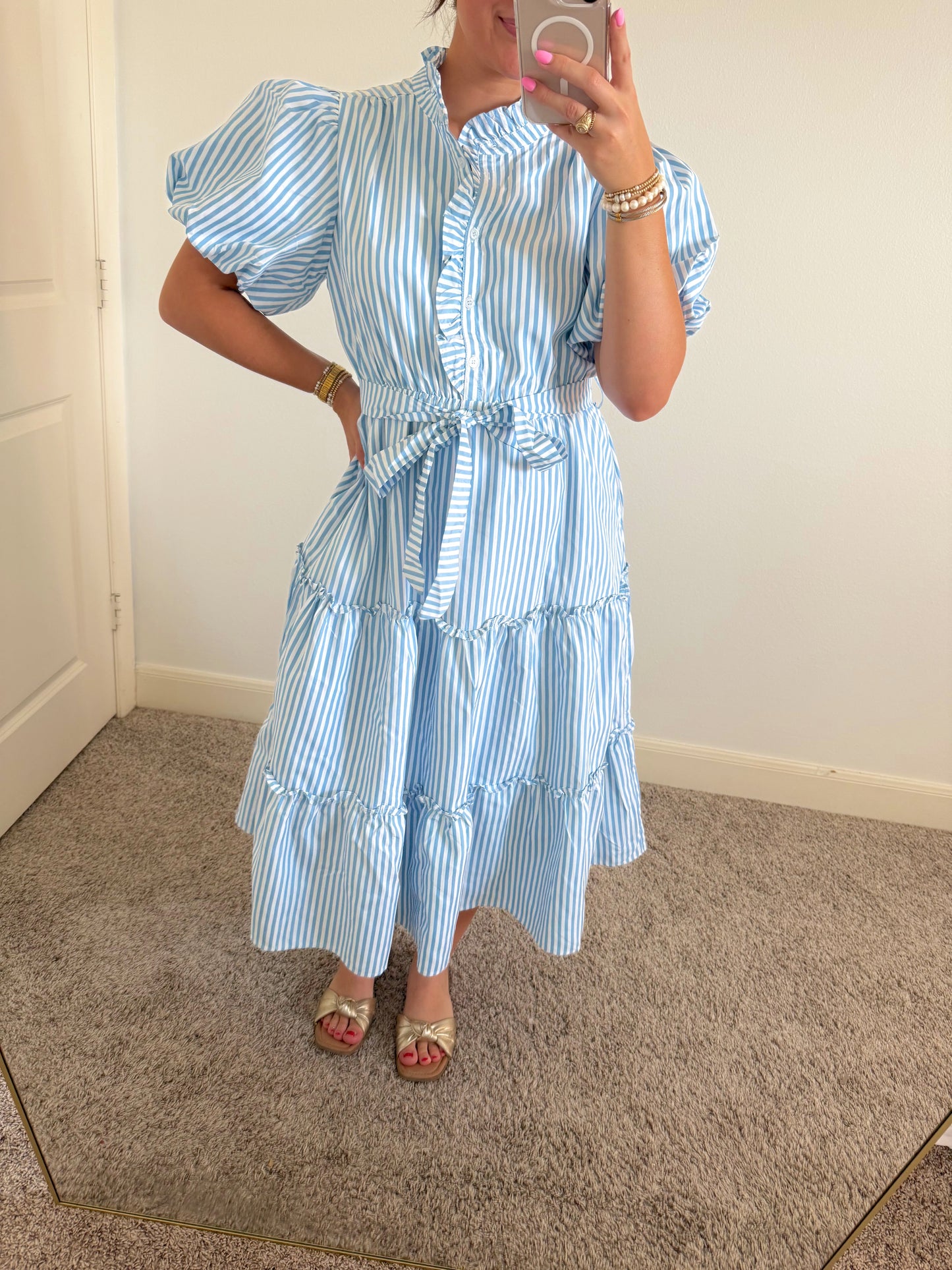 Sky Blue Ruffle Midi Dress