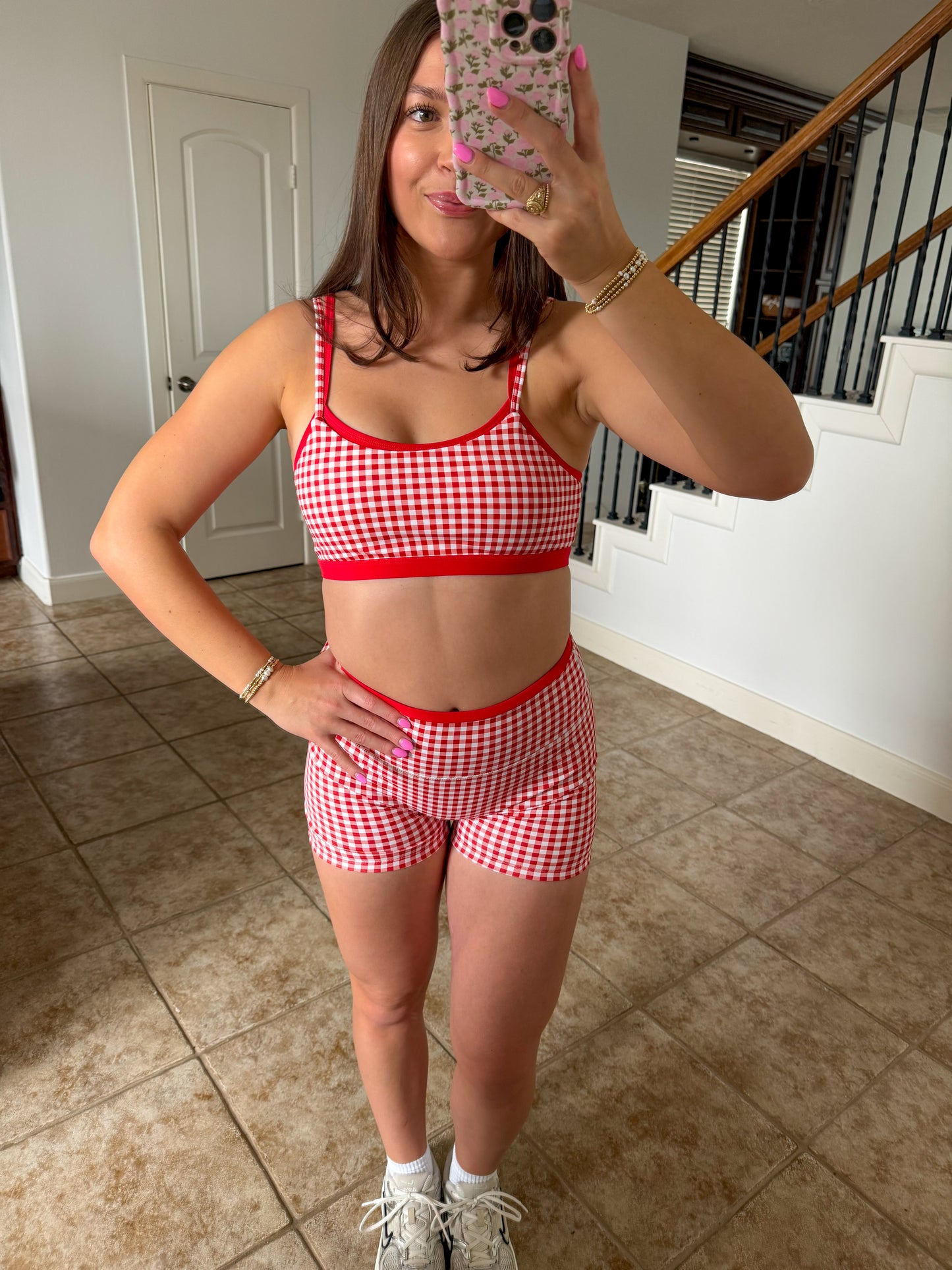 Cherry Gingham Layered Athletic Set