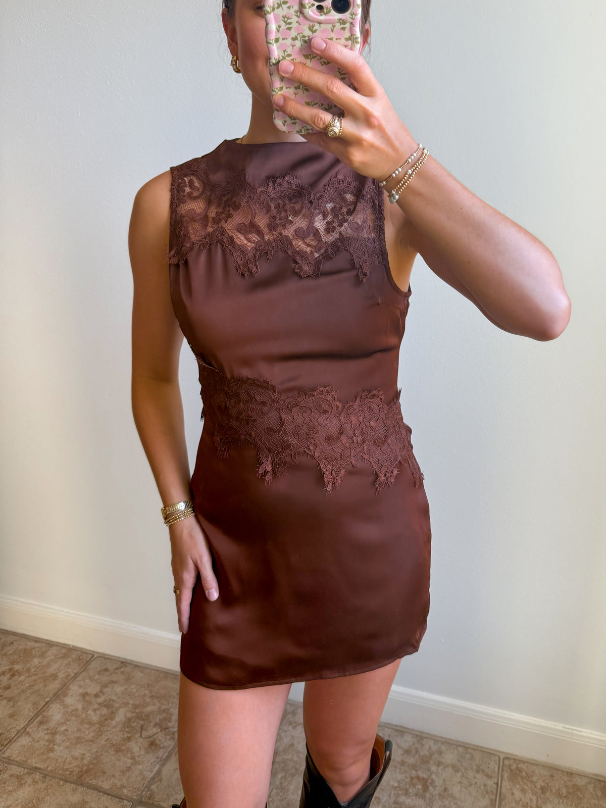 Hazelnut Lace Mini Dress