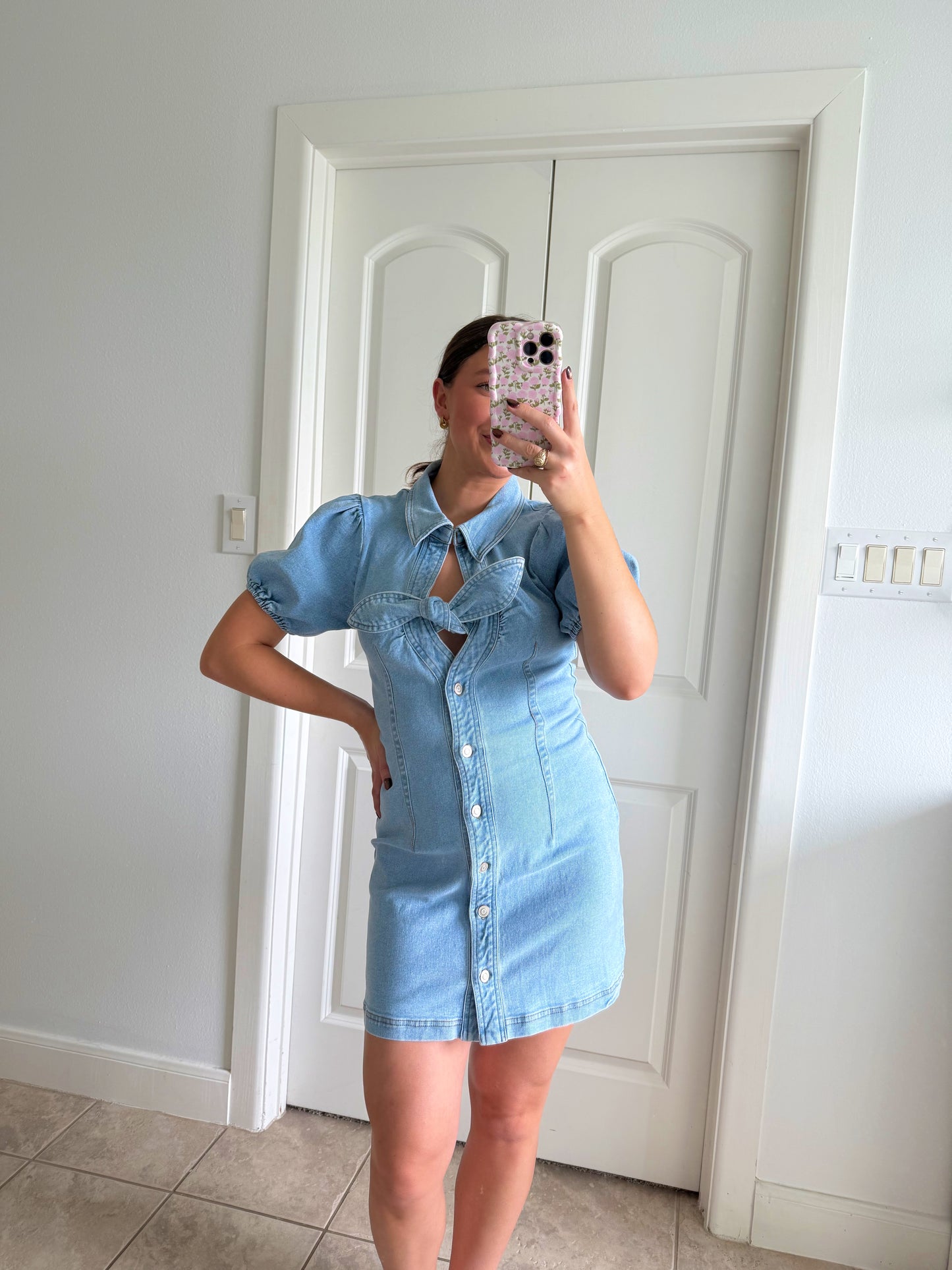 Bow Detail Denim Dress
