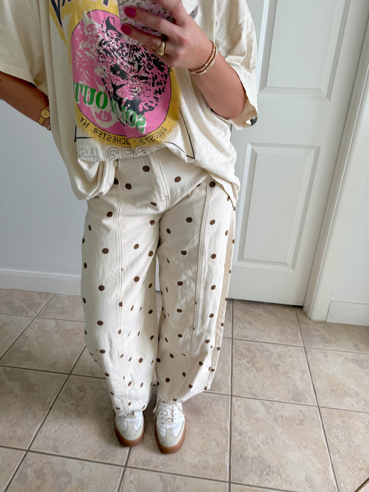 Cocoa Polka Dot Barrel Jeans