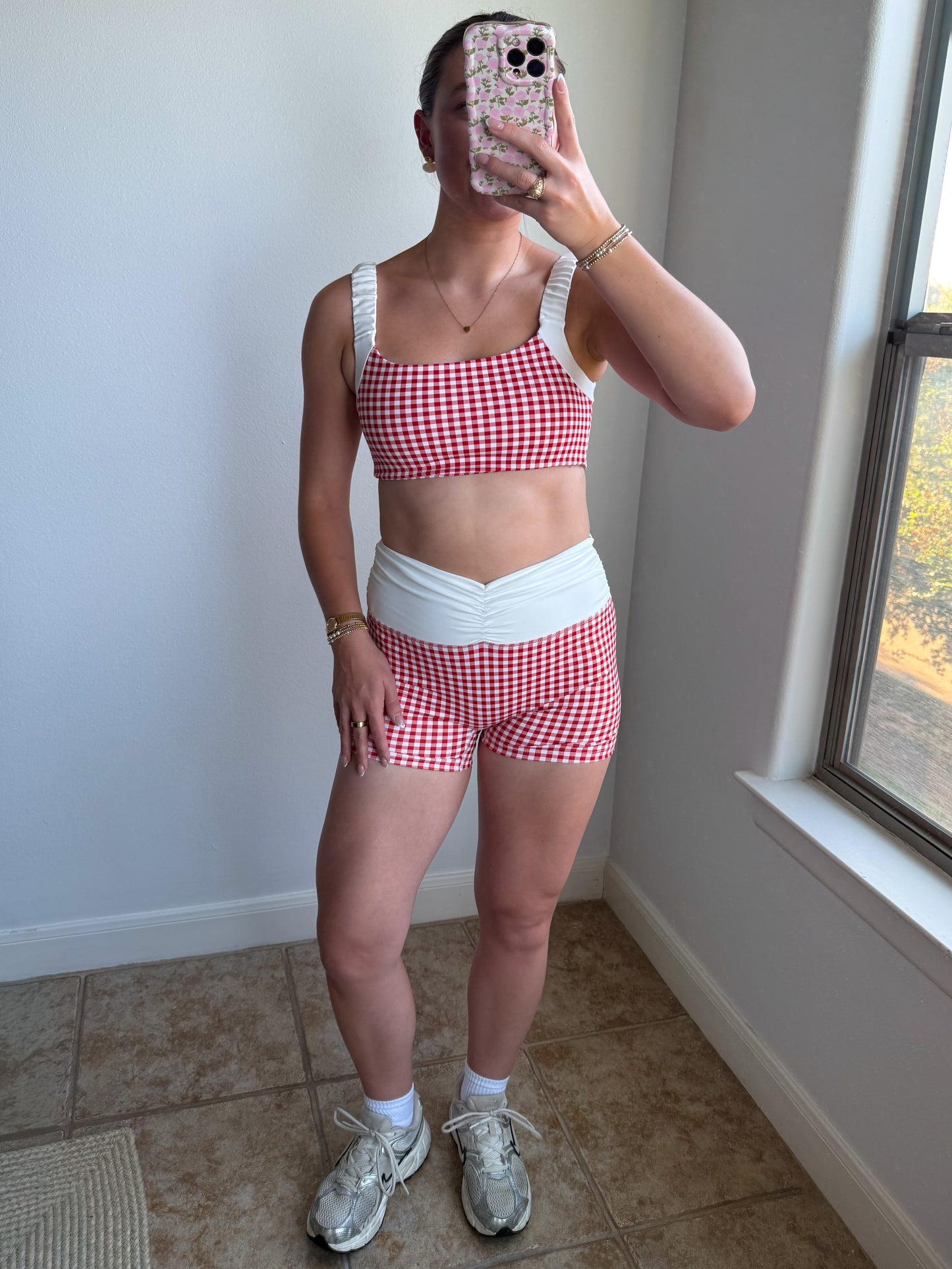 Cherry Gingham Ruched Set