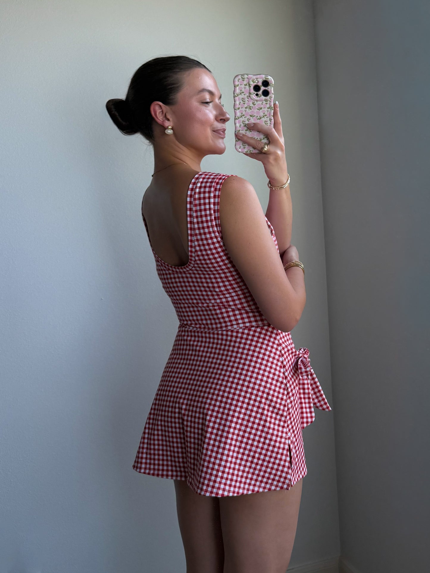 Cherry Gingham Wrap Athletic Dress