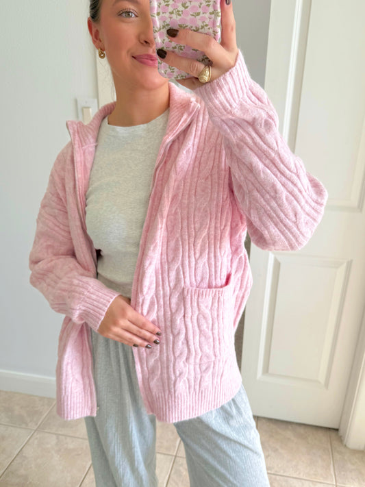 Soft Blush Zip-up Sweater
