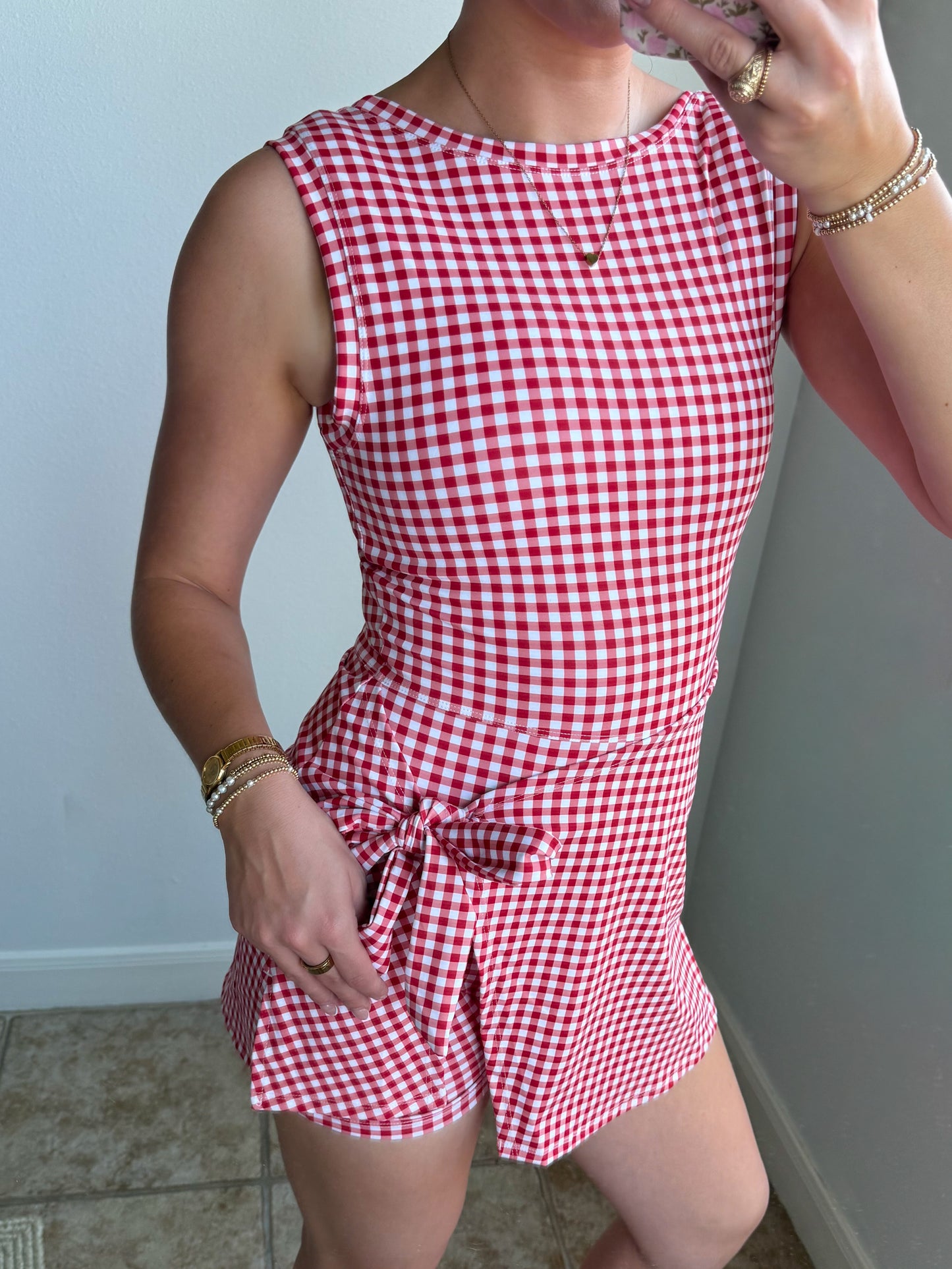 Cherry Gingham Wrap Athletic Dress