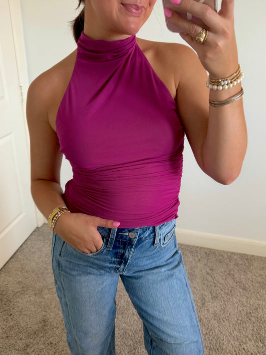 Magenta Mockneck Sleeveless Top