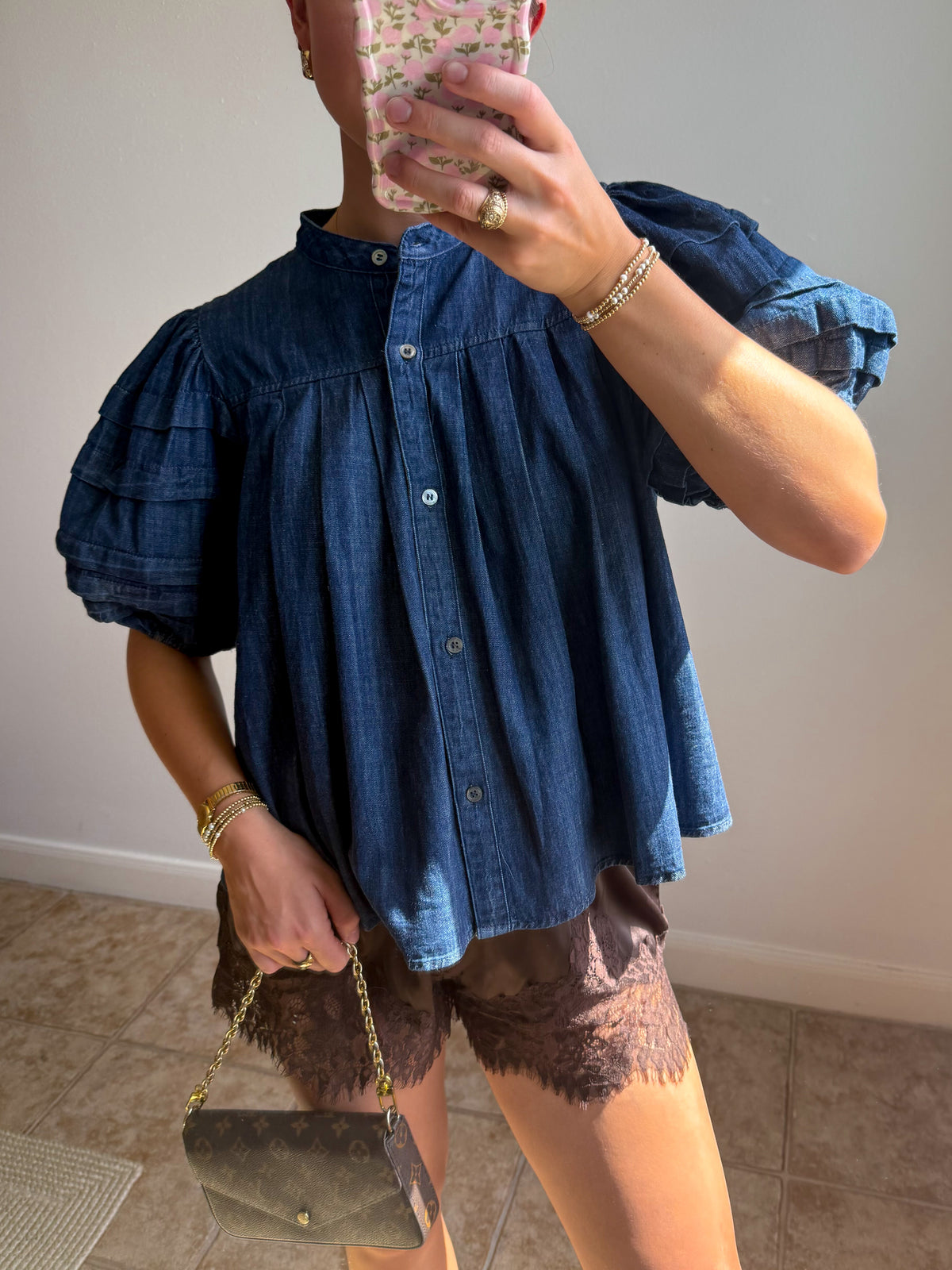 Denim Social Puff Sleeve Top