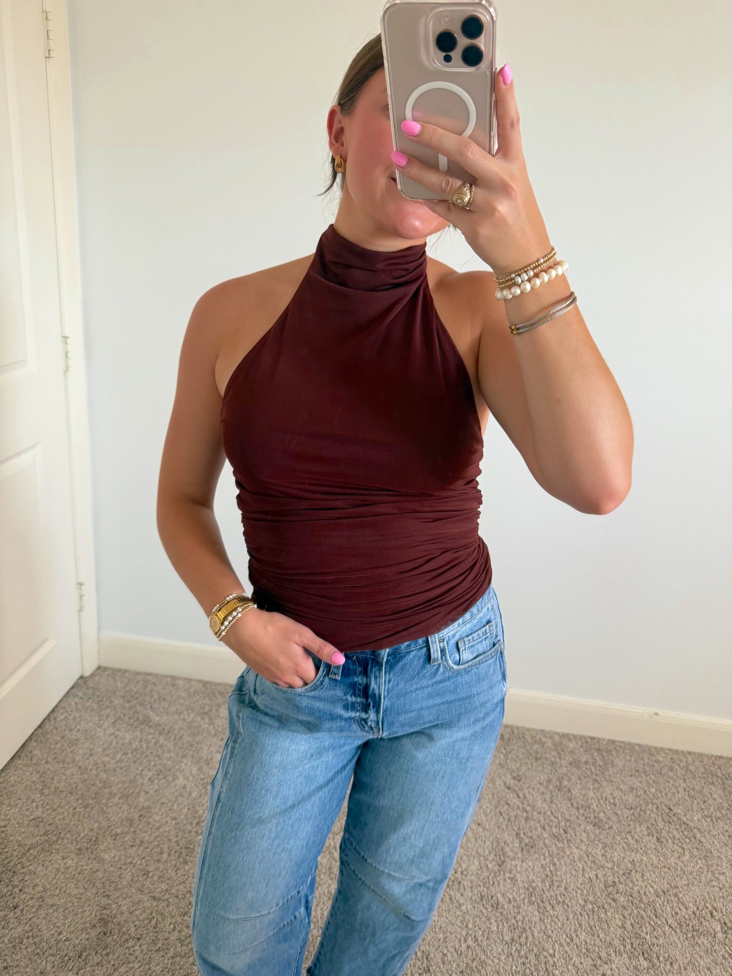 Mocha Mockneck Sleeveless Top