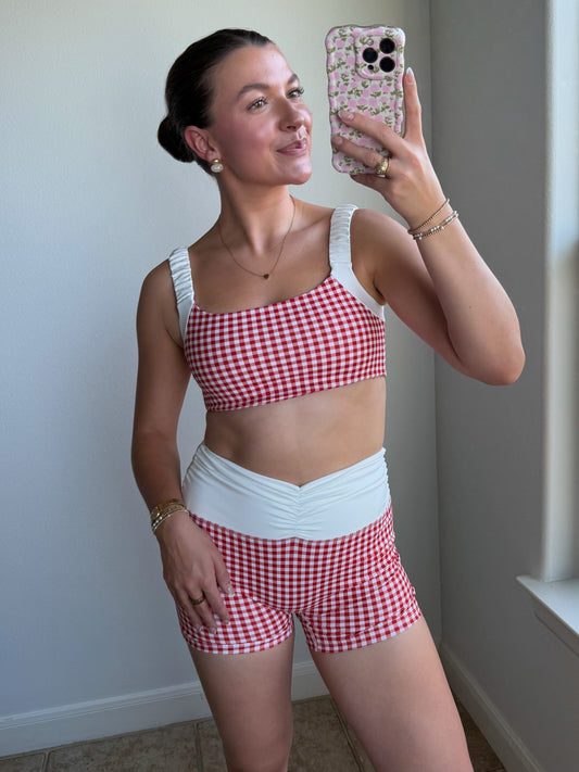 Cherry Gingham Ruched Set