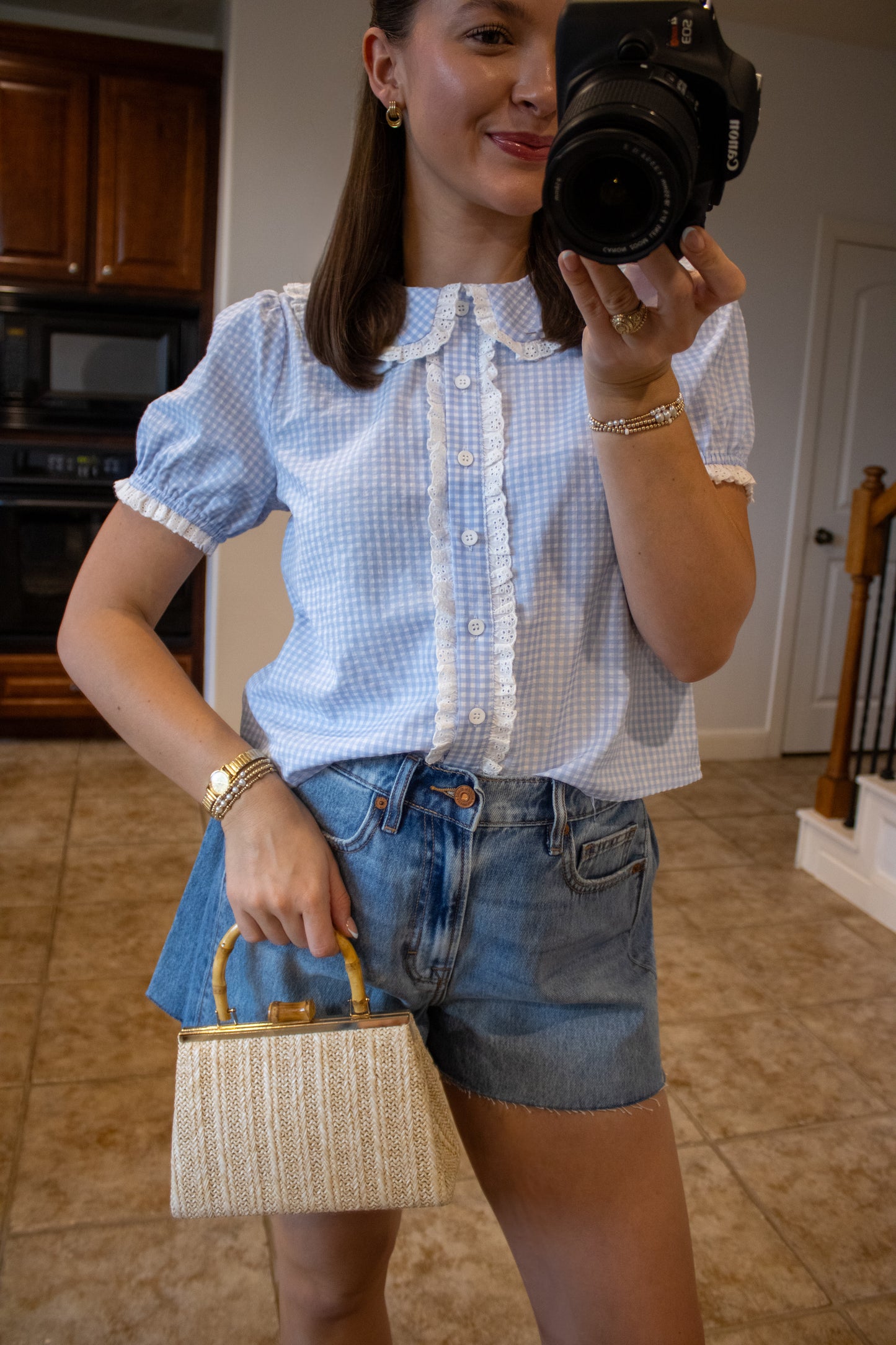 Bluebird Gingham Lace Top
