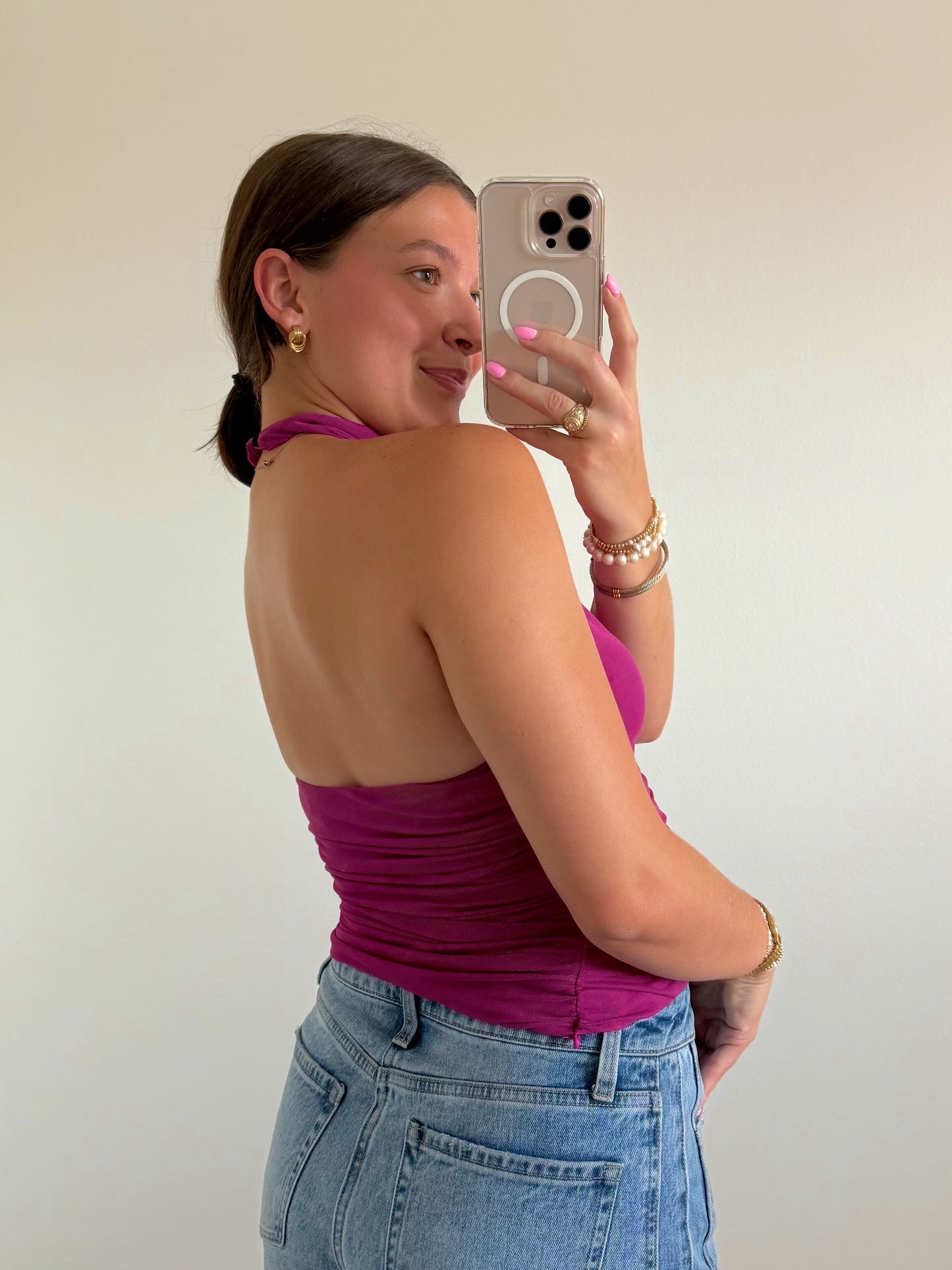 Magenta Mockneck Sleeveless Top
