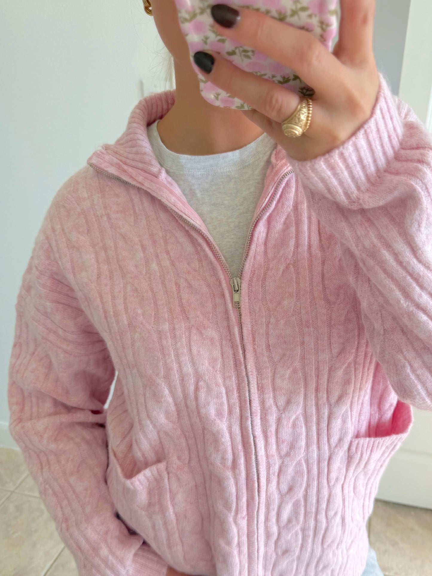 Soft Blush Zip-up Sweater