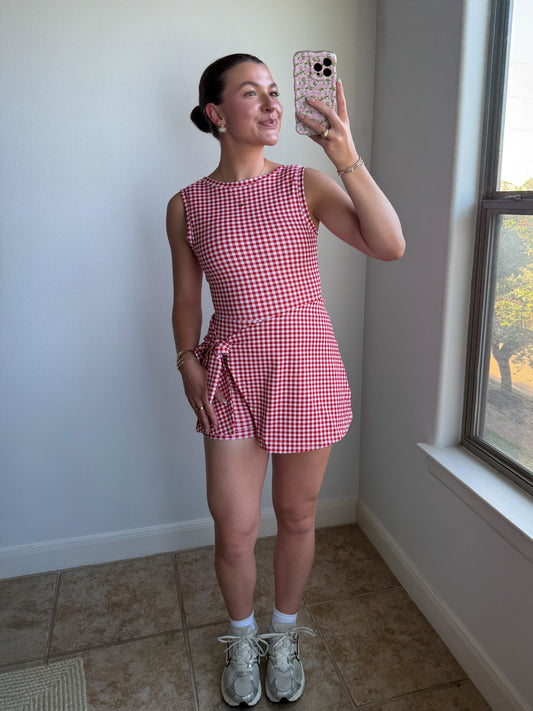 Cherry Gingham Wrap Athletic Dress
