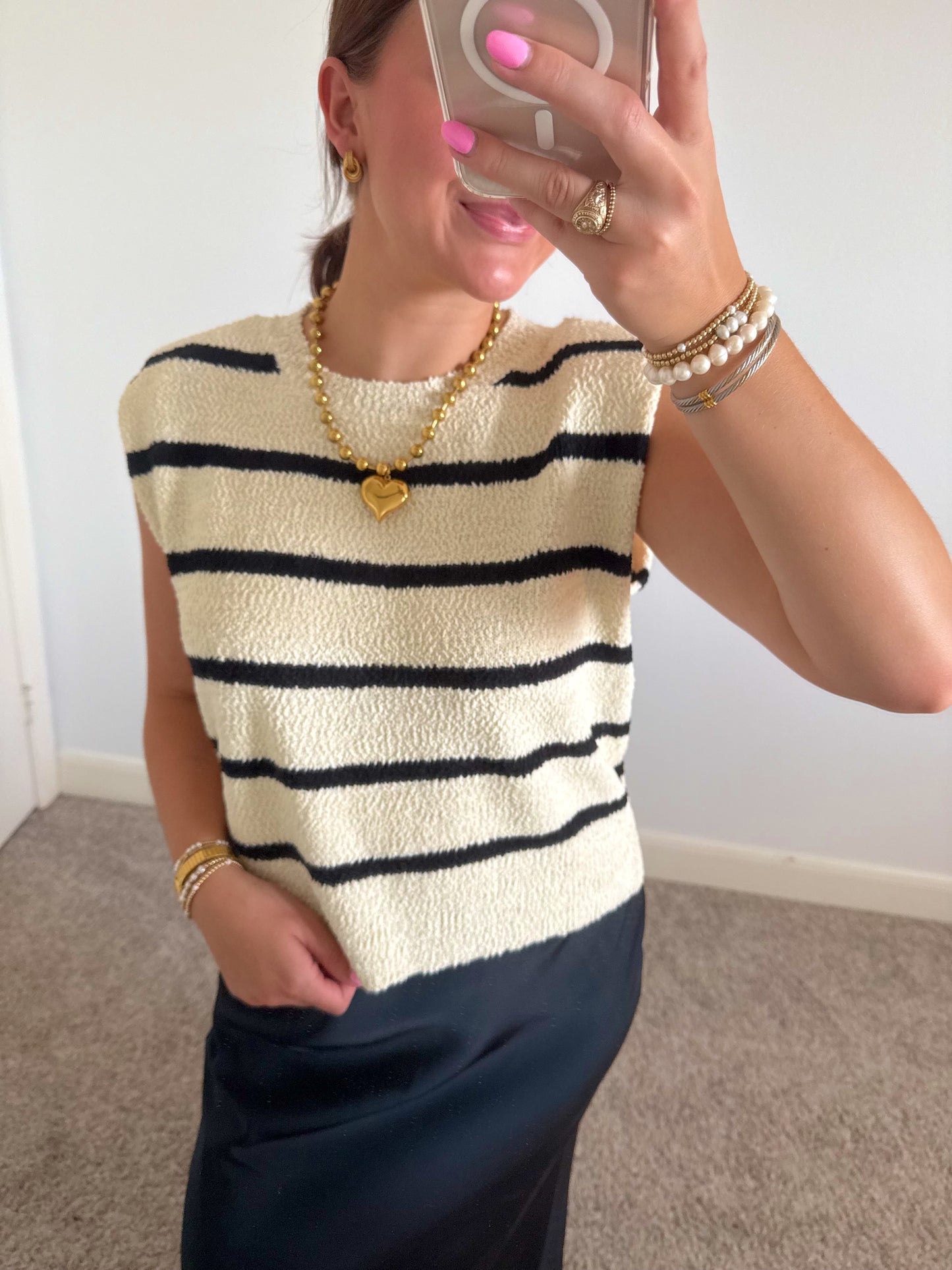 Cream Striped Knit Top