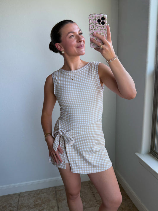Vanilla Gingham Wrap Athletic Dress