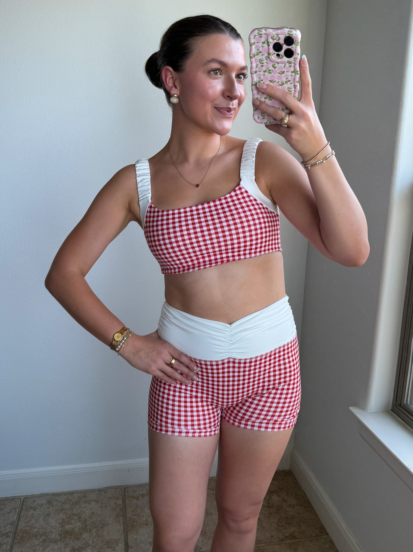 Cherry Gingham Ruched Set