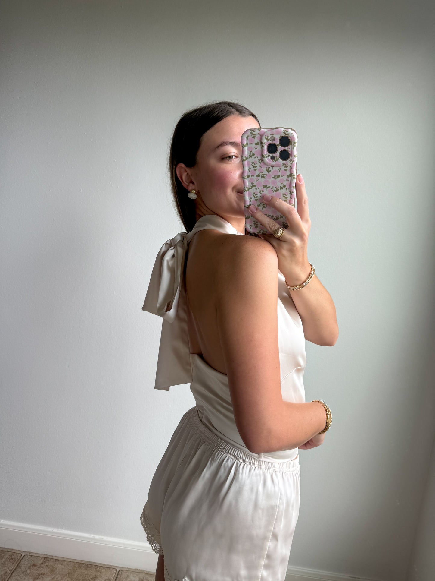 Pearl Satin Halter Top