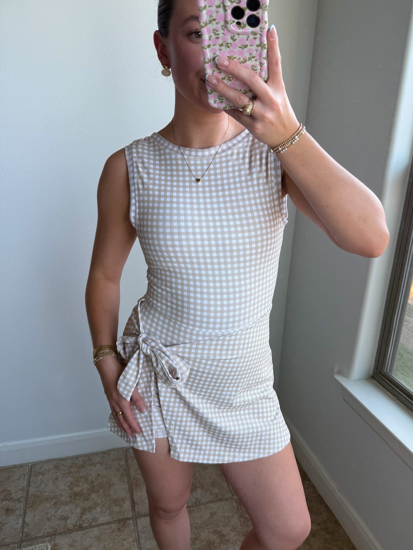 Vanilla Gingham Wrap Athletic Dress