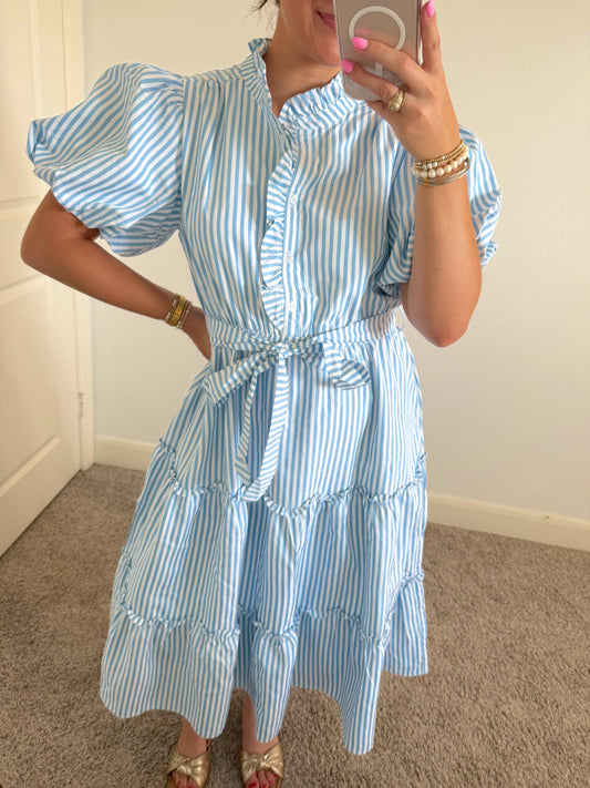 Sky Blue Ruffle Midi Dress