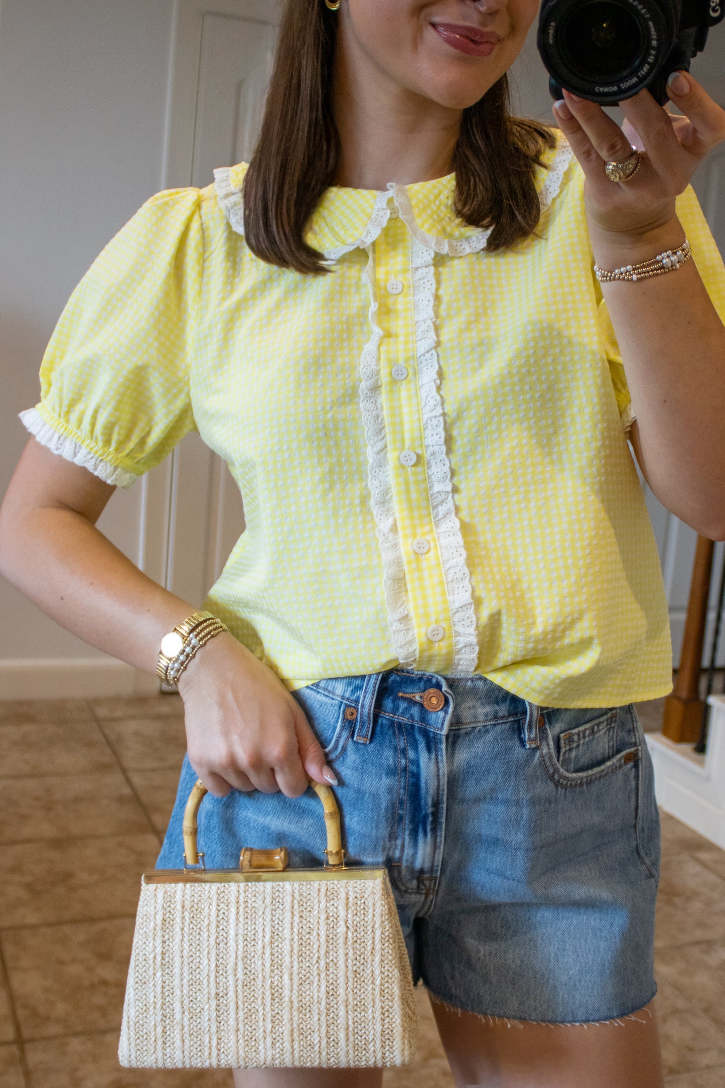Sunshine Gingham Lace Top
