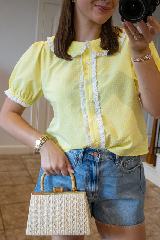Sunshine Gingham Lace Top