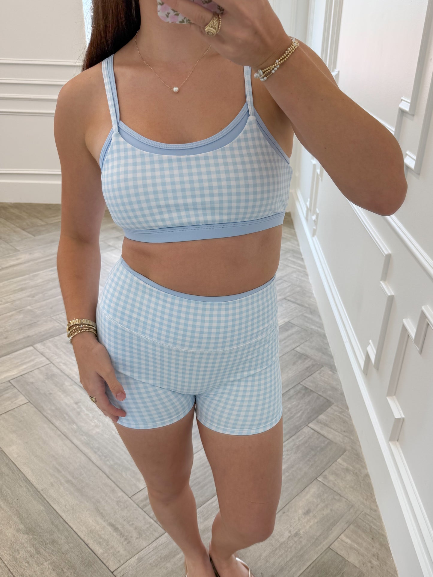 Blueberry Gingham Layered Athletic Set