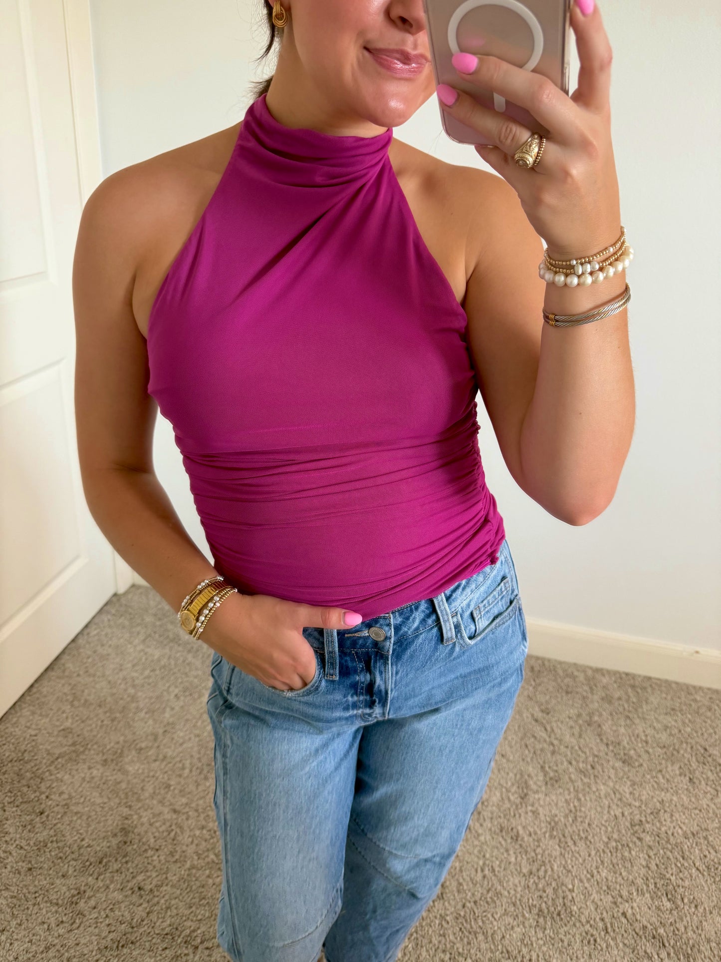 Magenta Mockneck Sleeveless Top