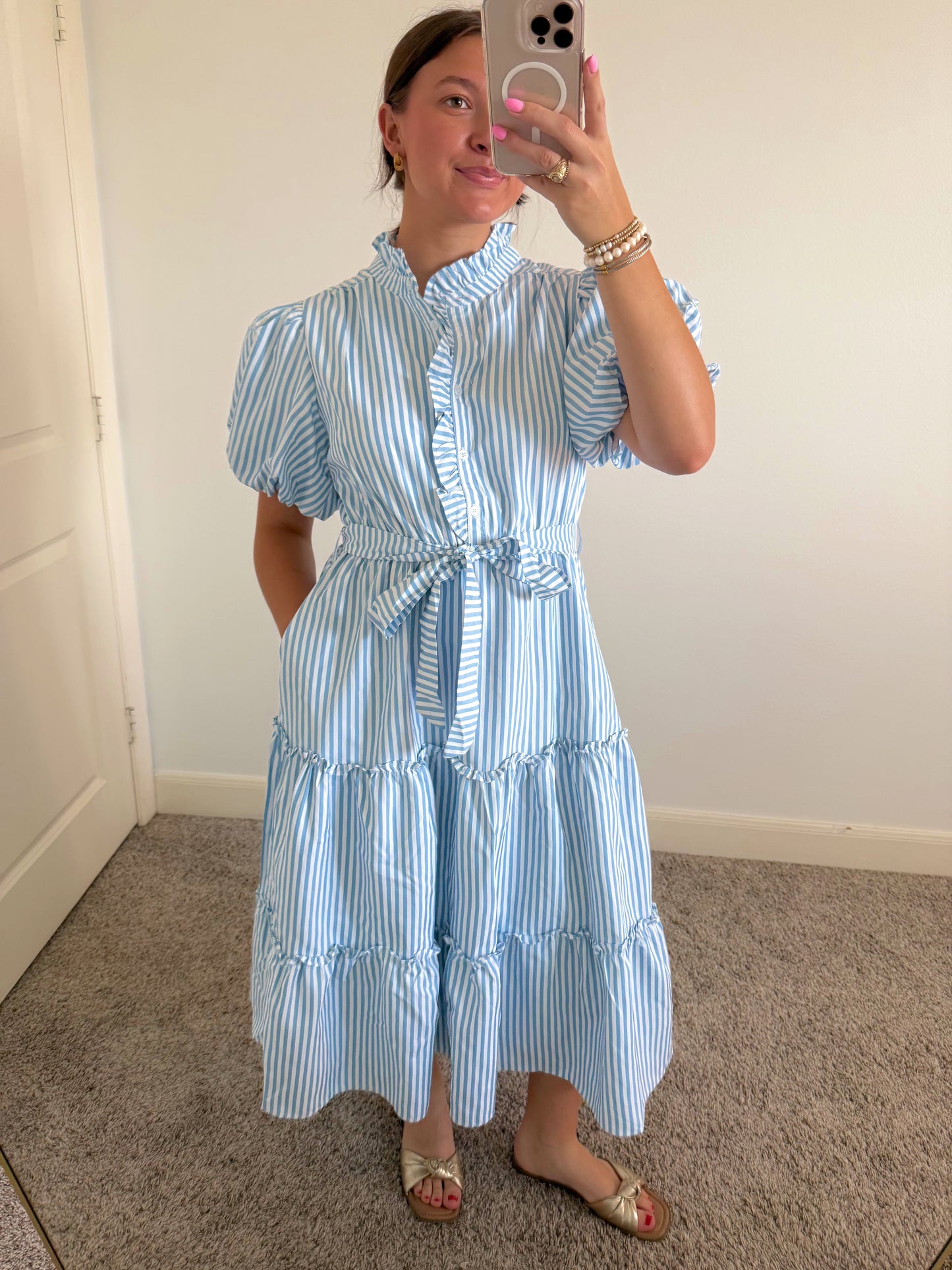 Sky Blue Ruffle Midi Dress