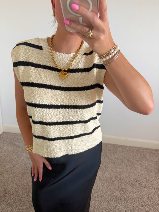 Cream Striped Knit Top