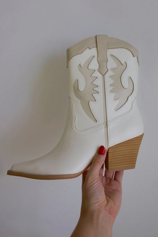 White Contrast Cowgirl Boots