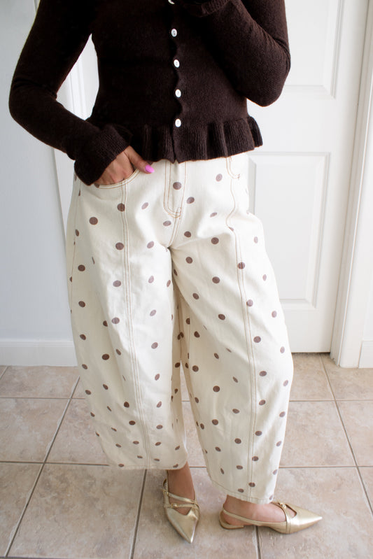 Cocoa Polka Dot Barrel Jeans