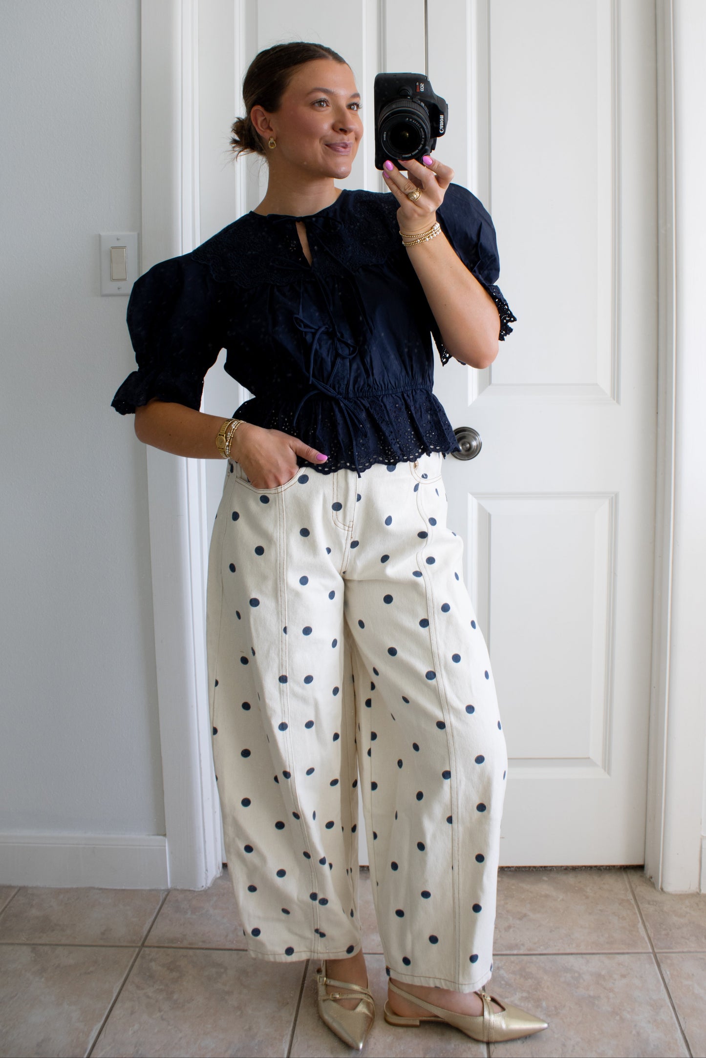 Navy Polka Dot Barrel Jeans