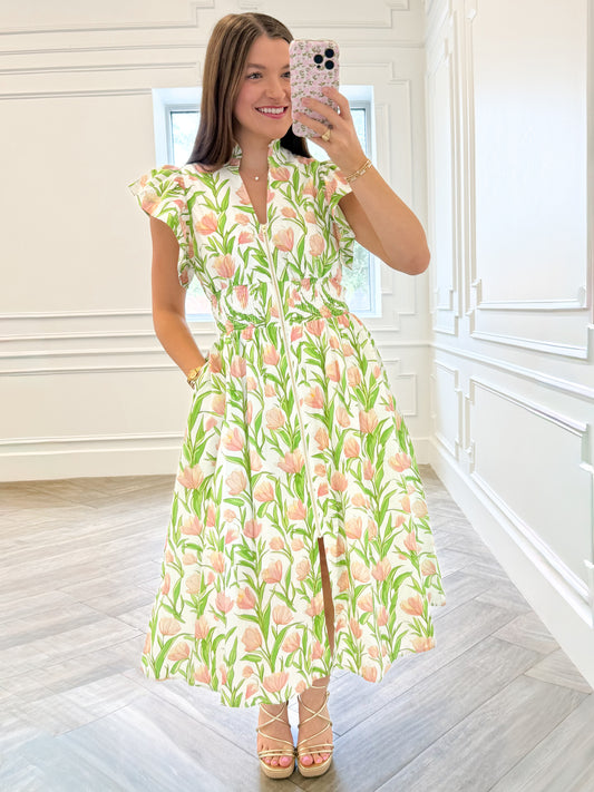 Blushing Tulip Midi Dress
