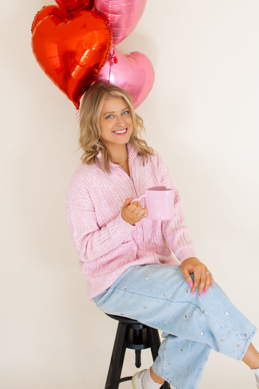 Soft Blush Zip-up Sweater