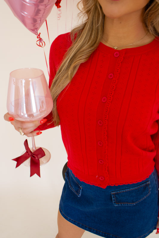Ruby Red Pointelle Cardigan