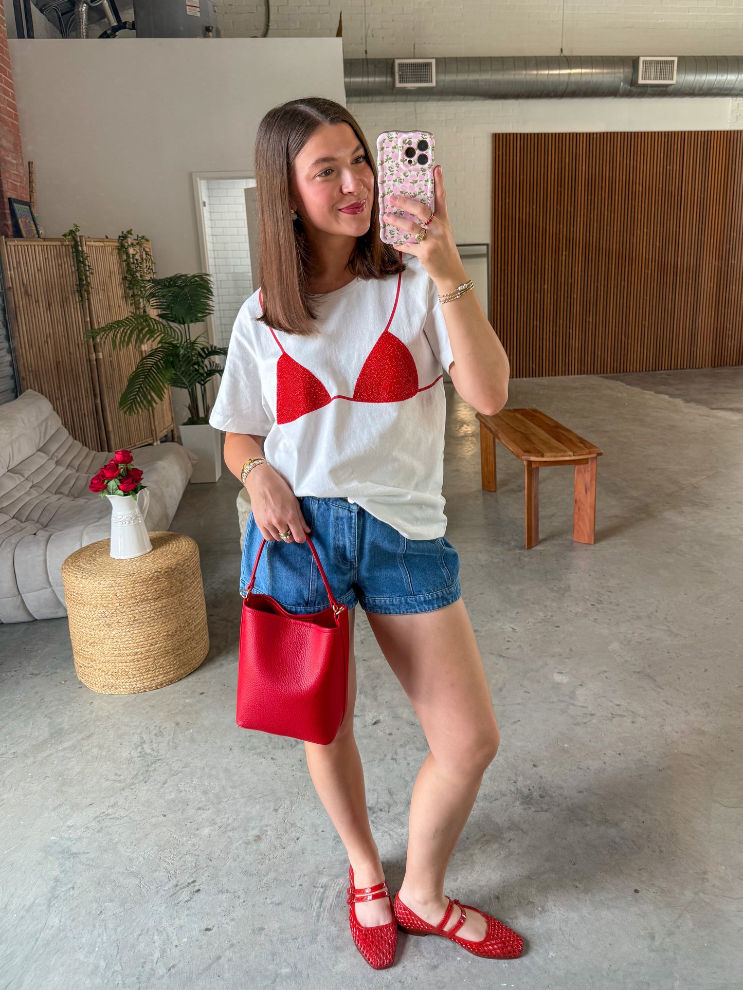 Red Beaded Bikini Tee