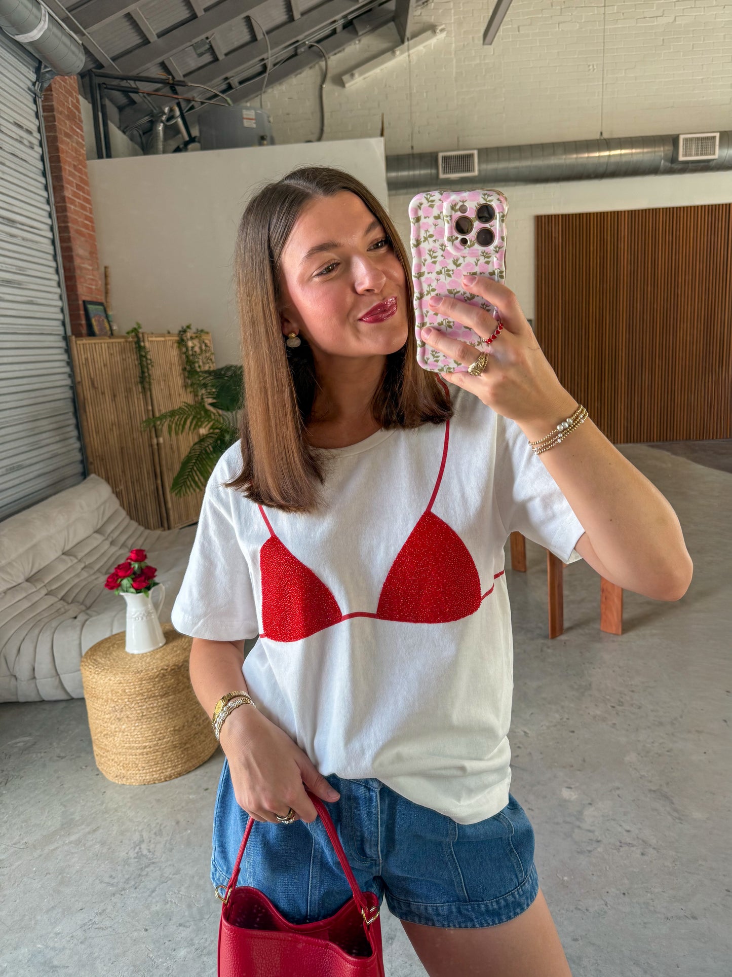 Red Beaded Bikini Tee