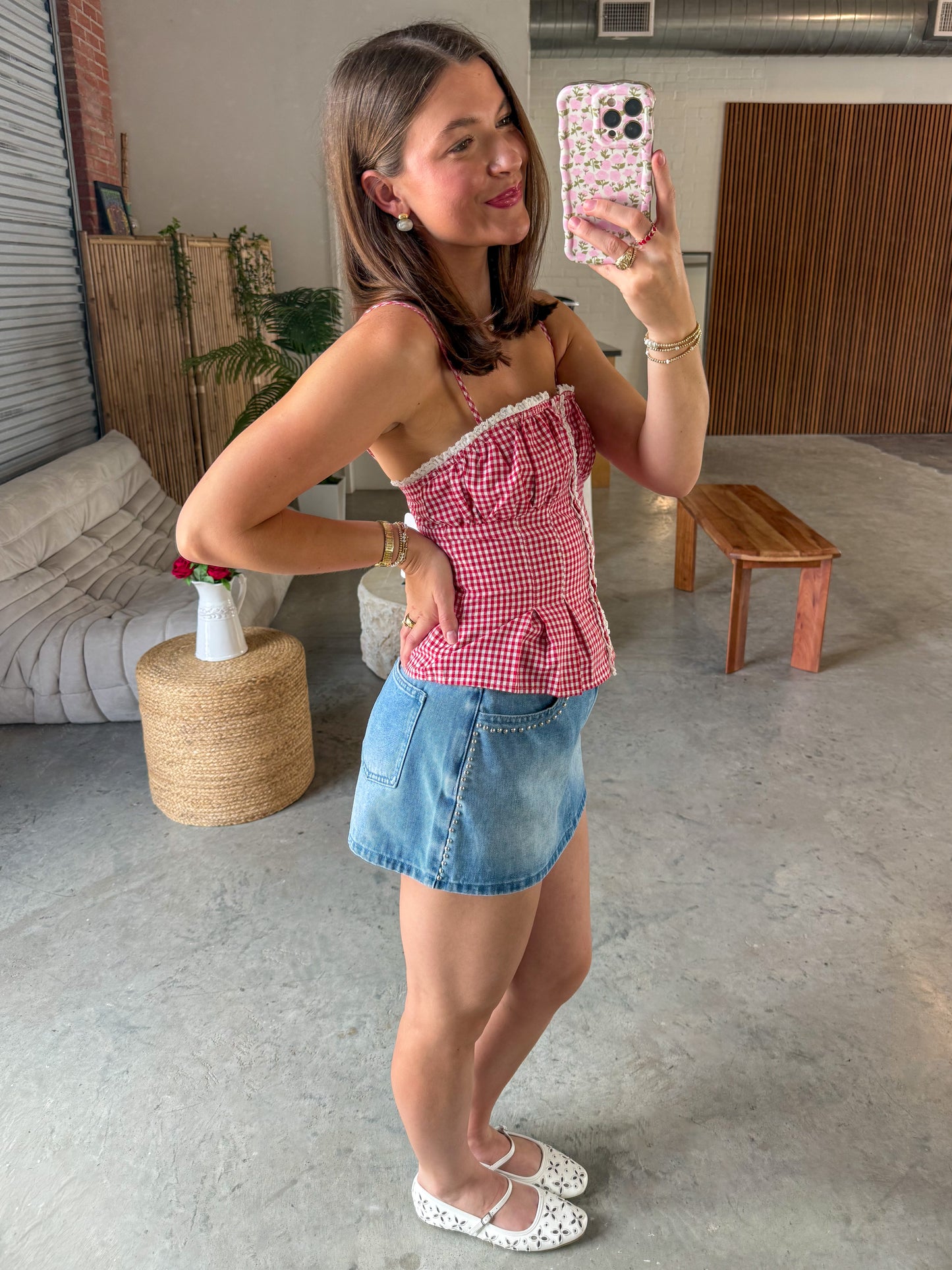 Studded Denim Skort