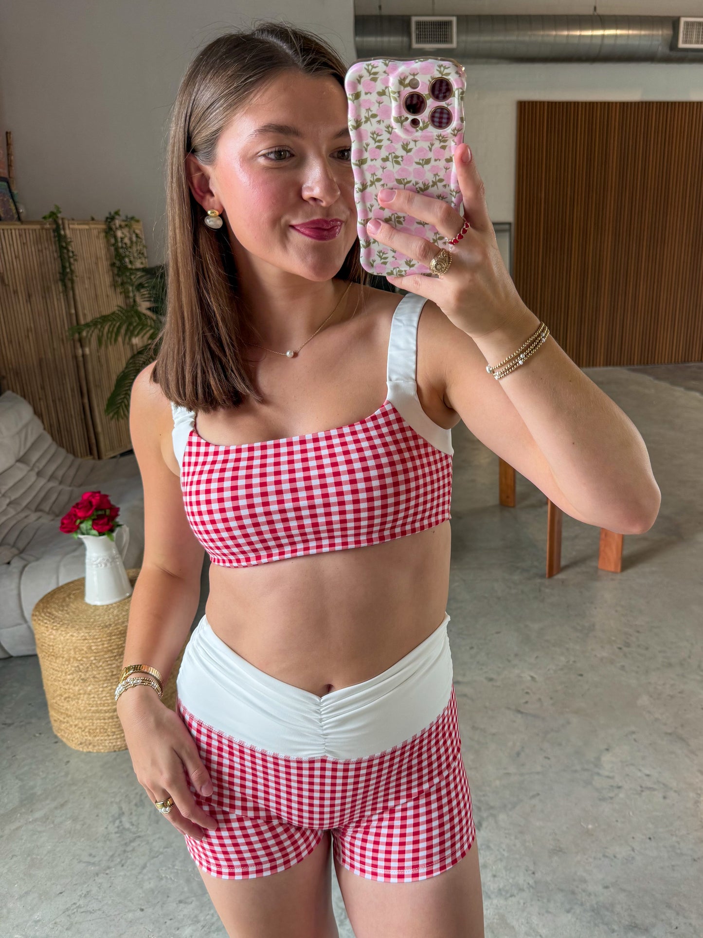 Cherry Gingham Ruched Set
