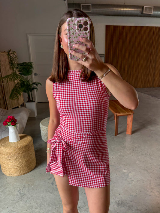 Cherry Gingham Wrap Athletic Dress