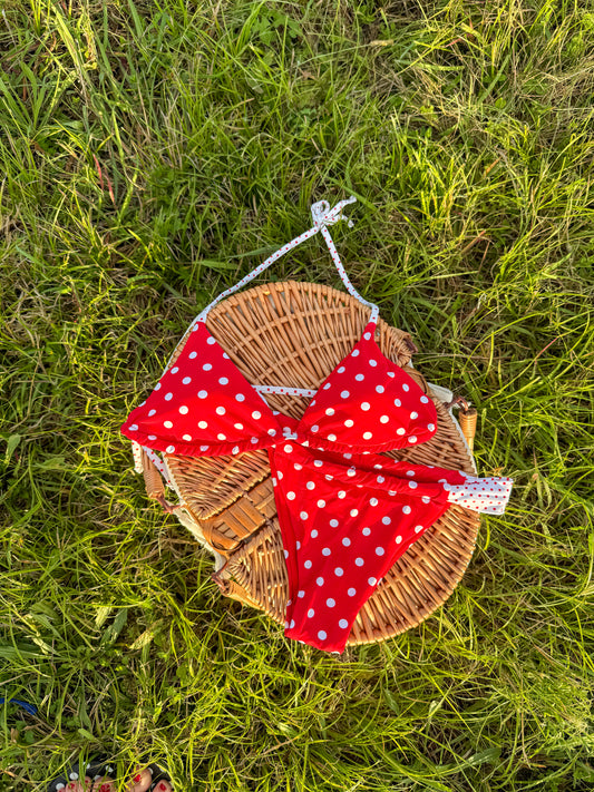 Red Contrast Polka Dot Bikini