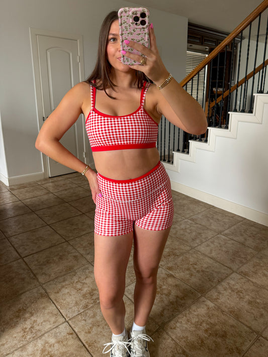 Cherry Gingham Layered Athletic Set